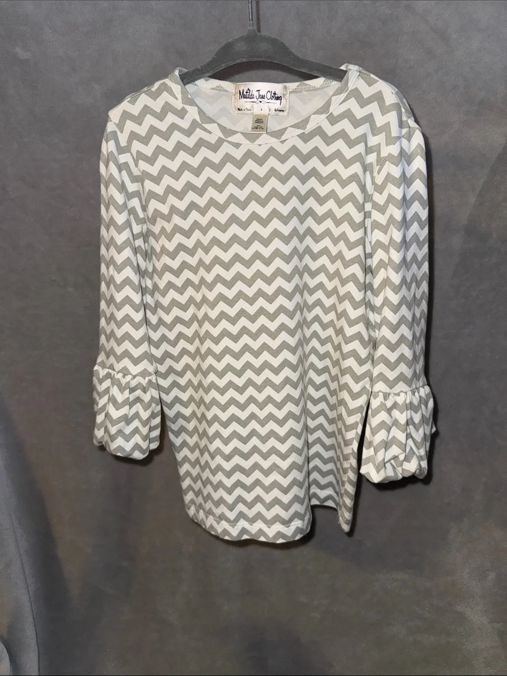 Matilda Jane Gray & White Chevron Ruffle-Sleeve Top